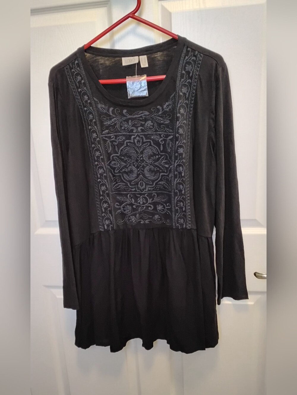 LOGO (Lori Goldstein) Beaded Pull Over Whimsy Goth Tunic Dress